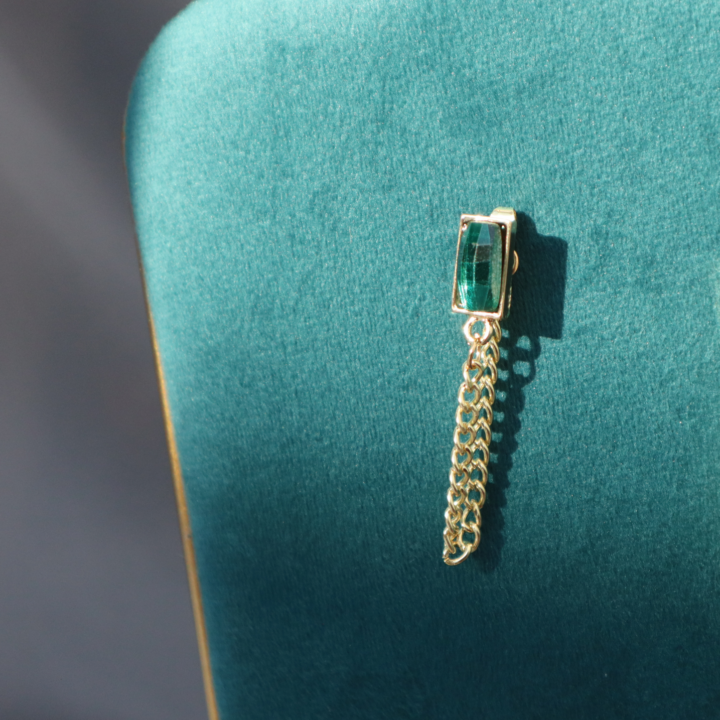 Emerald Green Gold Chain Earrings