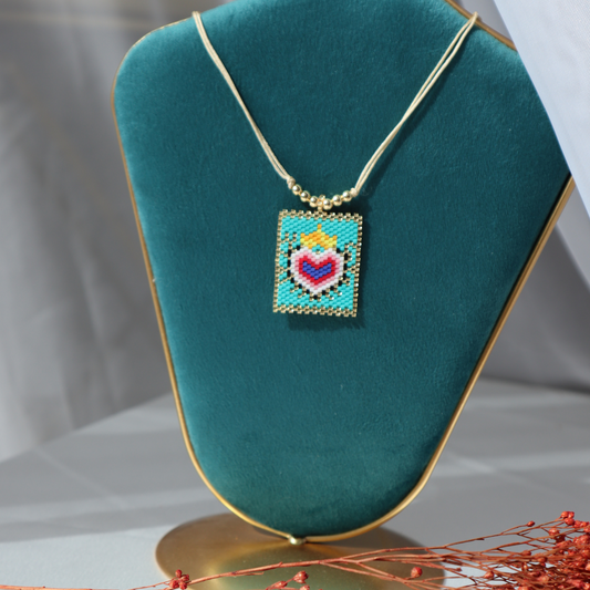 Turquoise Beaded Heart Necklace