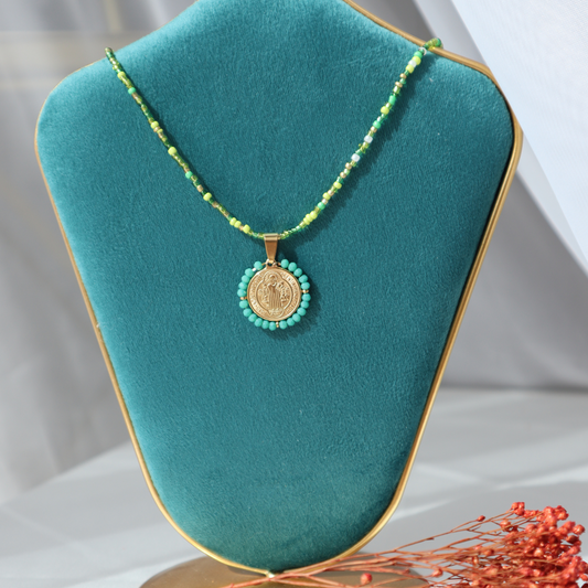 St Benedict Turquoise Beaded Necklace