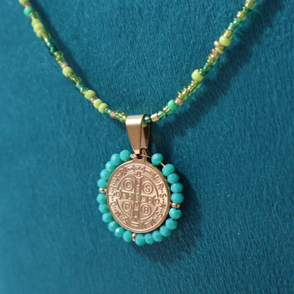 St Benedict Turquoise Beaded Necklace
